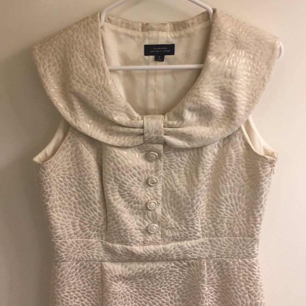 Classic Tahari brocade dress with gold accents